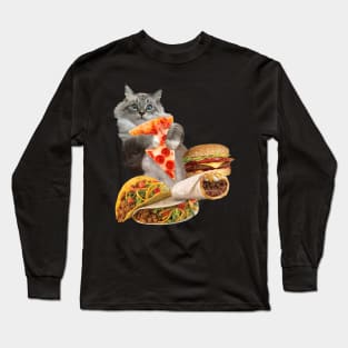 Taco Pizza Burrito Burger Cat Long Sleeve T-Shirt